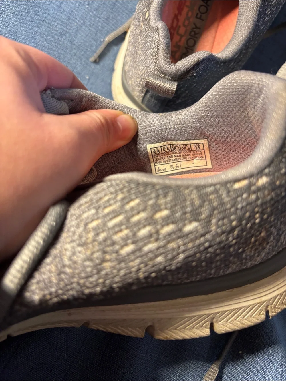 Skechers Gray Knit Sneakers with Pink Interior